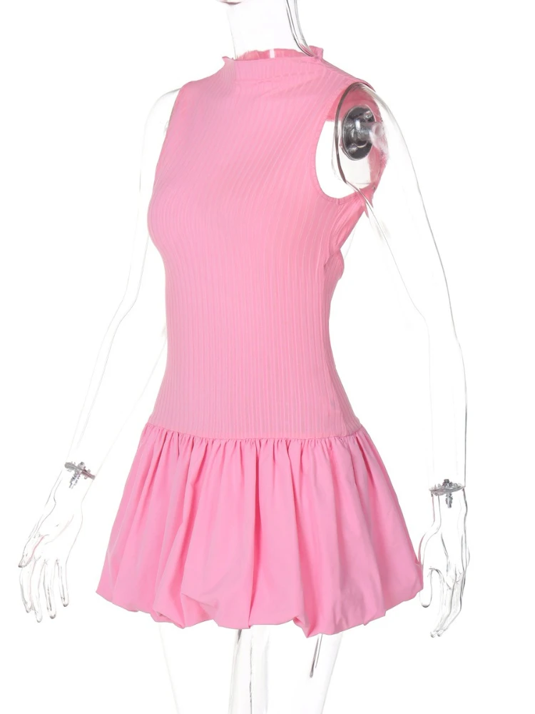 Rib Knitted Patchwork Ball Gown Mini Dress Women Sleeveless Back Hollow Out Skinny Dress Elegant Club Party Vestidos - Image 5