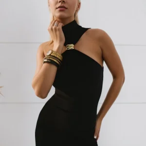 Sexy Metal Buckle High Waist Slim Bodycon Dress Women Solid Color Off Shoulder Skinny Dress Elegant Club Party Vestidos