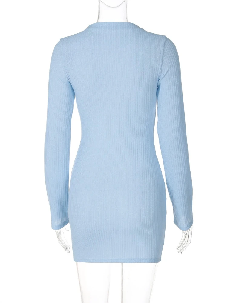 Autumn Winter Striped Knitting Long Sleeved Slim Bodycon Dress Women Solid Color Skinny Dress Elegant Club Party Vestidos - Image 6