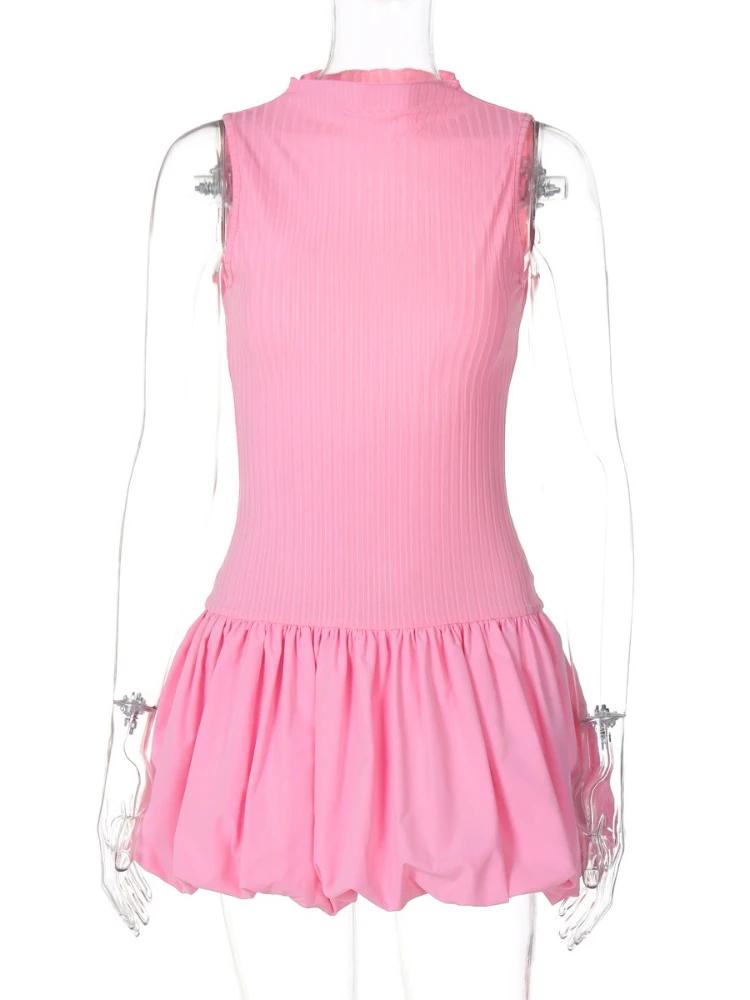 Rib Knitted Patchwork Ball Gown Mini Dress Women Sleeveless Back Hollow Out Skinny Dress Elegant Club Party Vestidos - Image 4