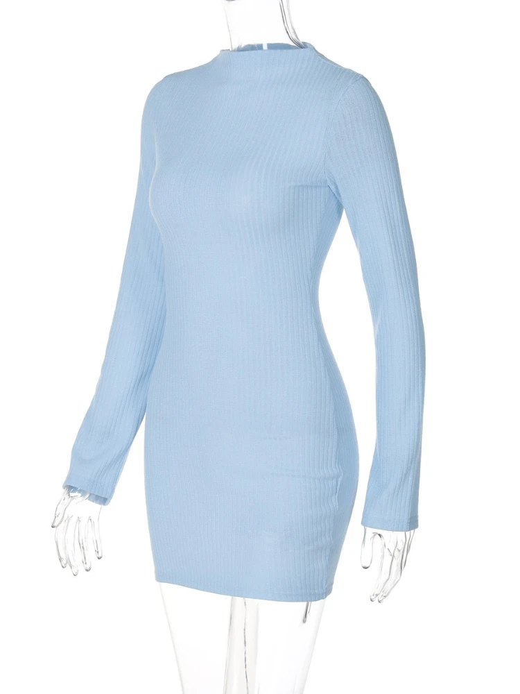 Autumn Winter Striped Knitting Long Sleeved Slim Bodycon Dress Women Solid Color Skinny Dress Elegant Club Party Vestidos - Image 5